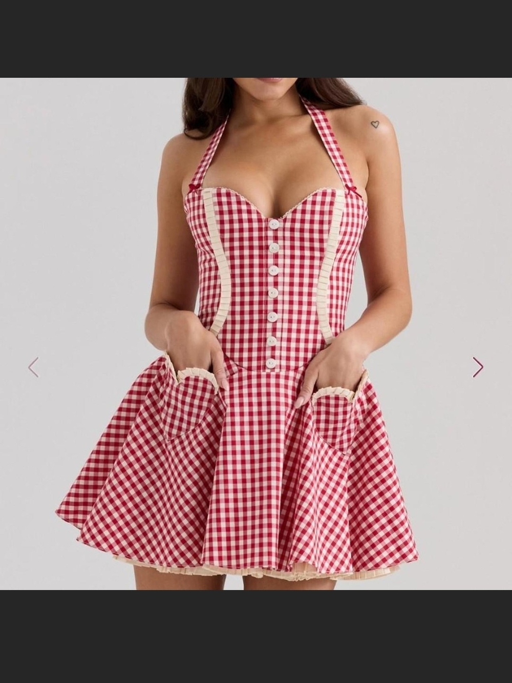 RELISTED House of CB 'Heidi' Red Gingham Halter Mini Dress - Picture 3 of 6